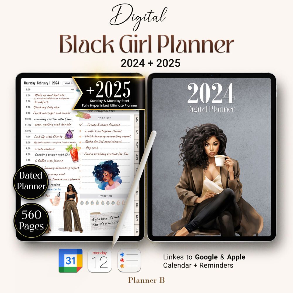 digital black girl planner 2024-2025