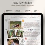 Easy navigation system of the 5-year photo journal with hyperlinked months, daily pages, and index access, designed for smooth journaling on tablets.
