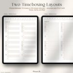 Two timebox layouts in digital planner for iPad with 15-minute and 30-minute scheduling options for structured planning