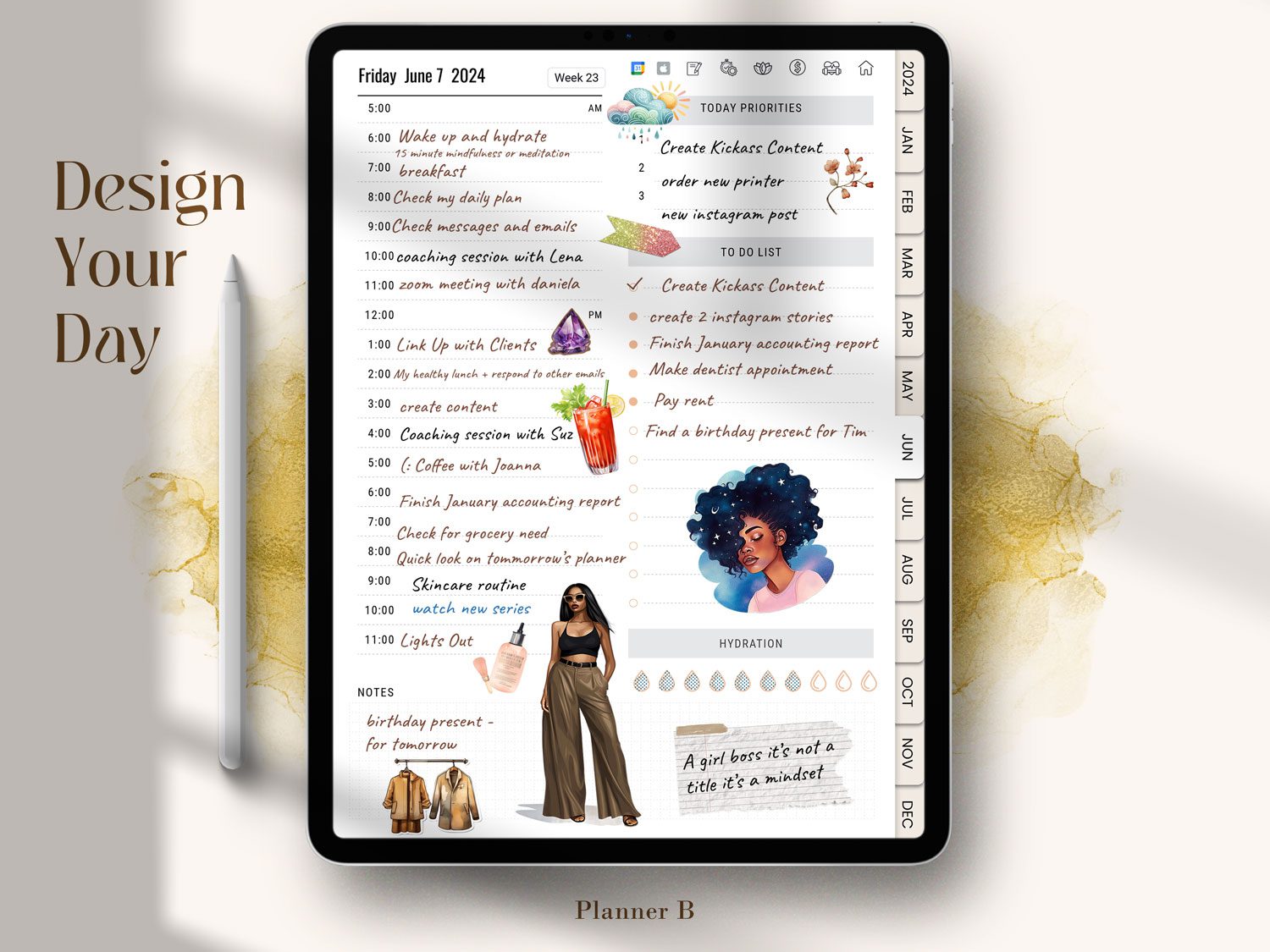 digital black girl planner-daily page view on ipad