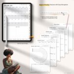 Tablet displaying the Black Girl Digital Planner’s extra template pages for monthly goals, finance tracking, reflection, habit tracker, and vision board