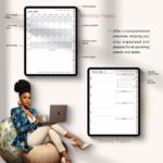Monthly calendar view of the Black Girl Digital Planner showing dated hyperlinked spreads on a tablet screen