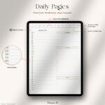 Daily page of 30-Minute Digital Planner — structured with 30-minute time blocks, priorities section, to-do list, notes, and full hyperlink navigation, displayed on iPad.