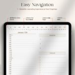 Easy navigation header view in 30-Minute Digital Planner — hyperlinked months, active day button, quick access to index and daily pages, shown on iPad.