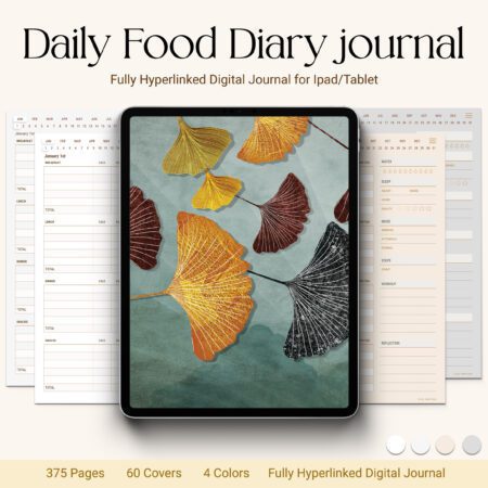 Digital Daily Food Journal showing fully hyperlinked nutrition tracker, mood and hydration logs, and daily wellness layout on iPad — compatible with GoodNotes, Notability, and Xodo.