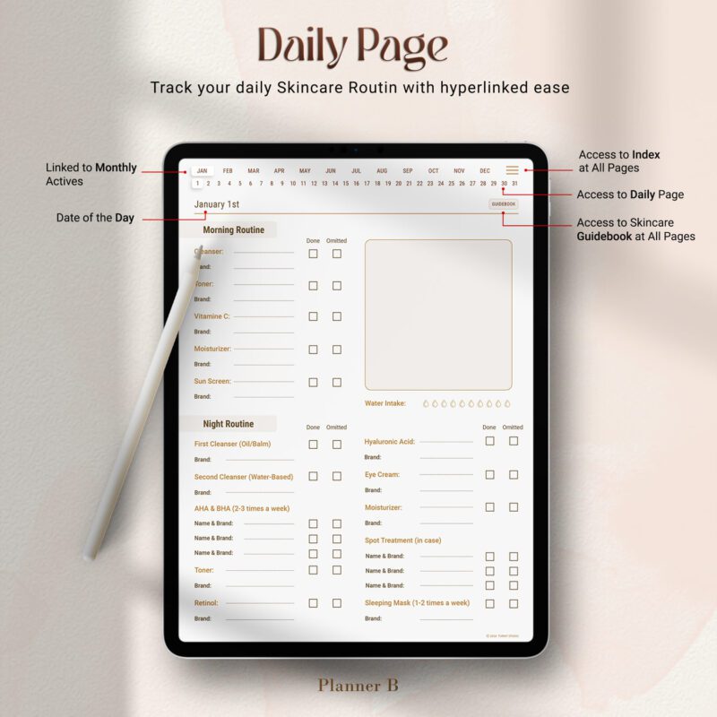 digital skincare journal daily pages