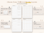 Custom weekly planner layout options from the 2025–2026 digital planner bundle, with 4 unique styles and hyperlinked navigation.