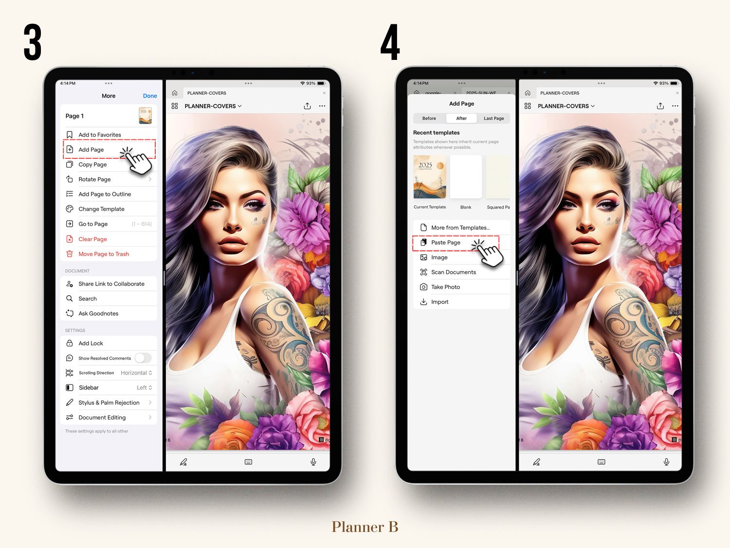 Tutorial on how to change your planner cover in GoodNotes, showing step-by-step instructions - step 2