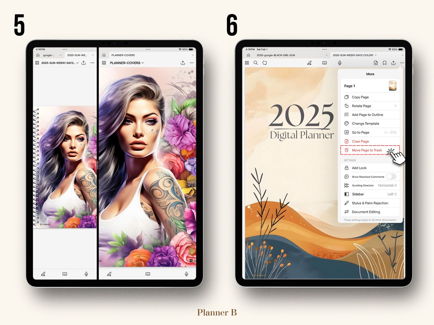 Tutorial on how to change your planner cover in GoodNotes, showing step-by-step instructions - step 3
