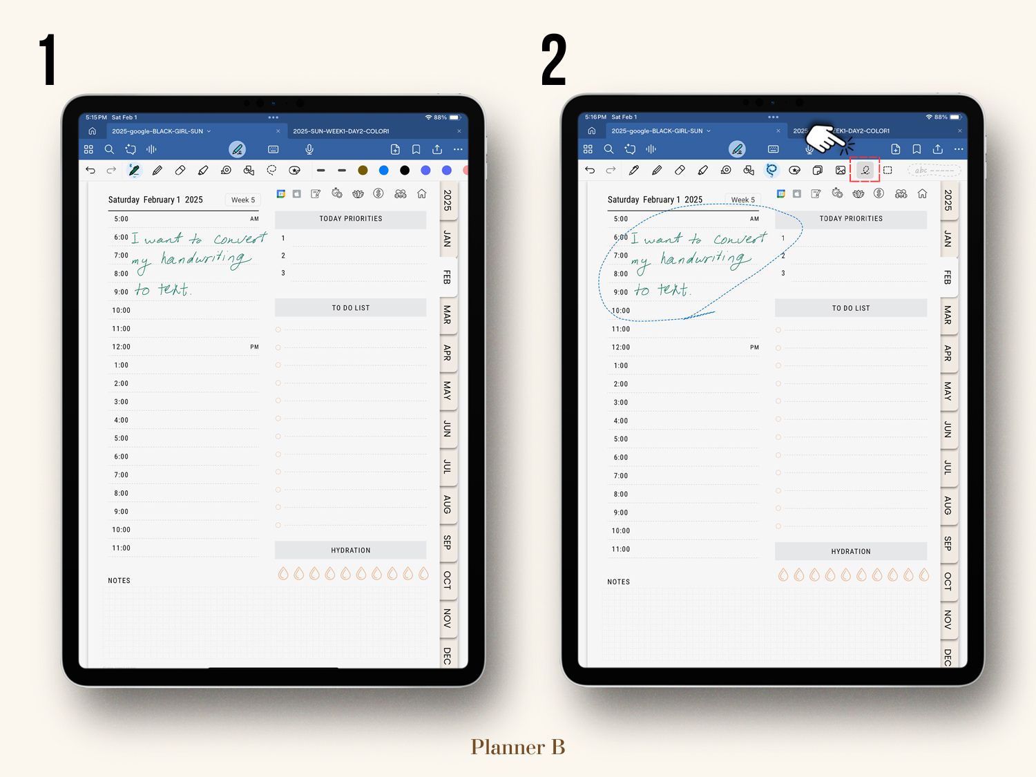 Tutorial on converting handwriting to text in GoodNotes, demonstrating the handwriting-to-text feature - step 1