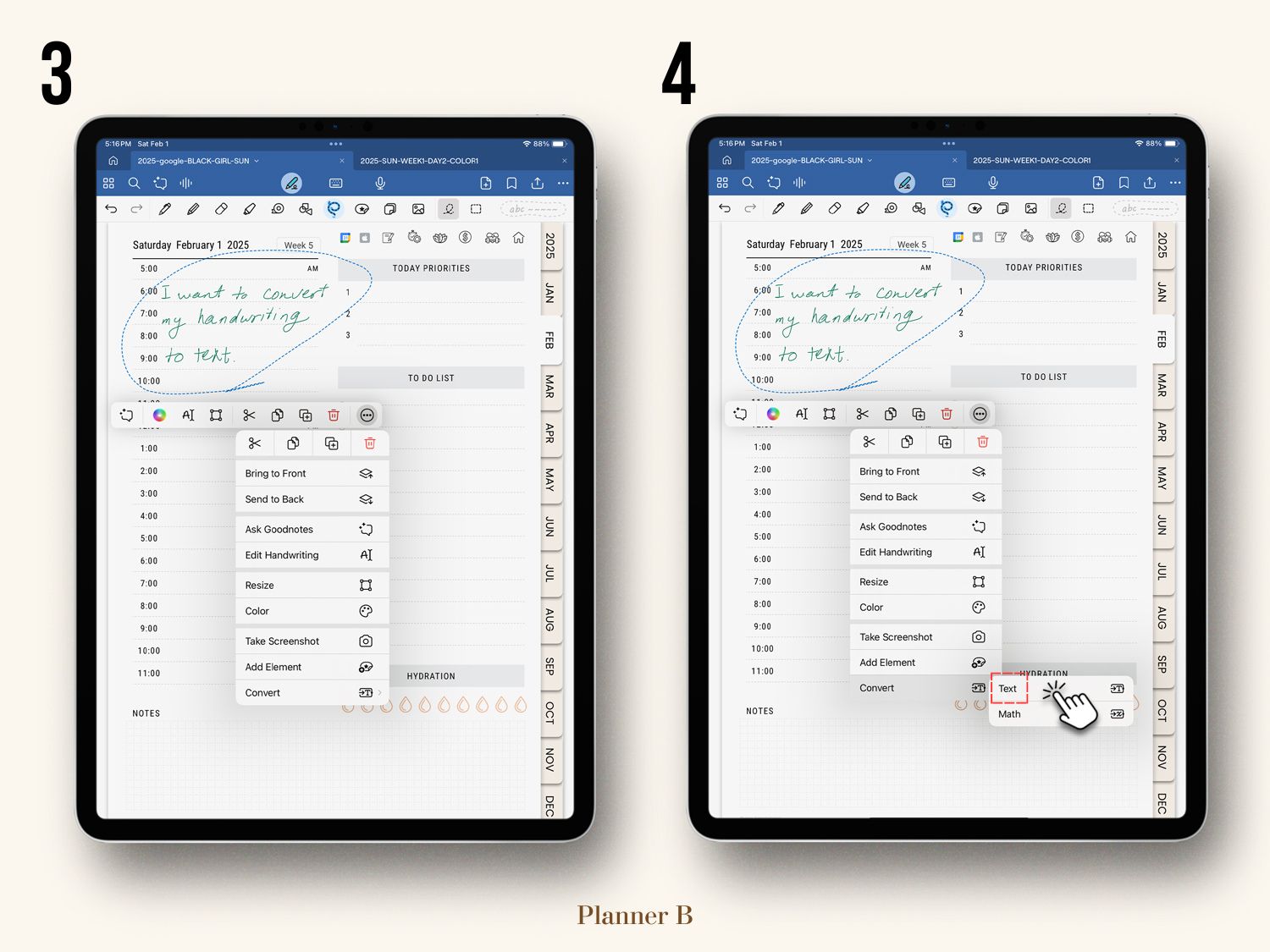 Tutorial on converting handwriting to text in GoodNotes, demonstrating the handwriting-to-text feature - step 2