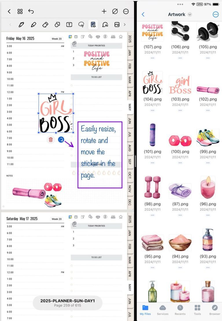 How to add stickers to your digital planner in Noteshelf