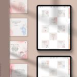 Vertical display of digital mindfulness quote stickers with artistic illustrations, used in GoodNotes on iPad