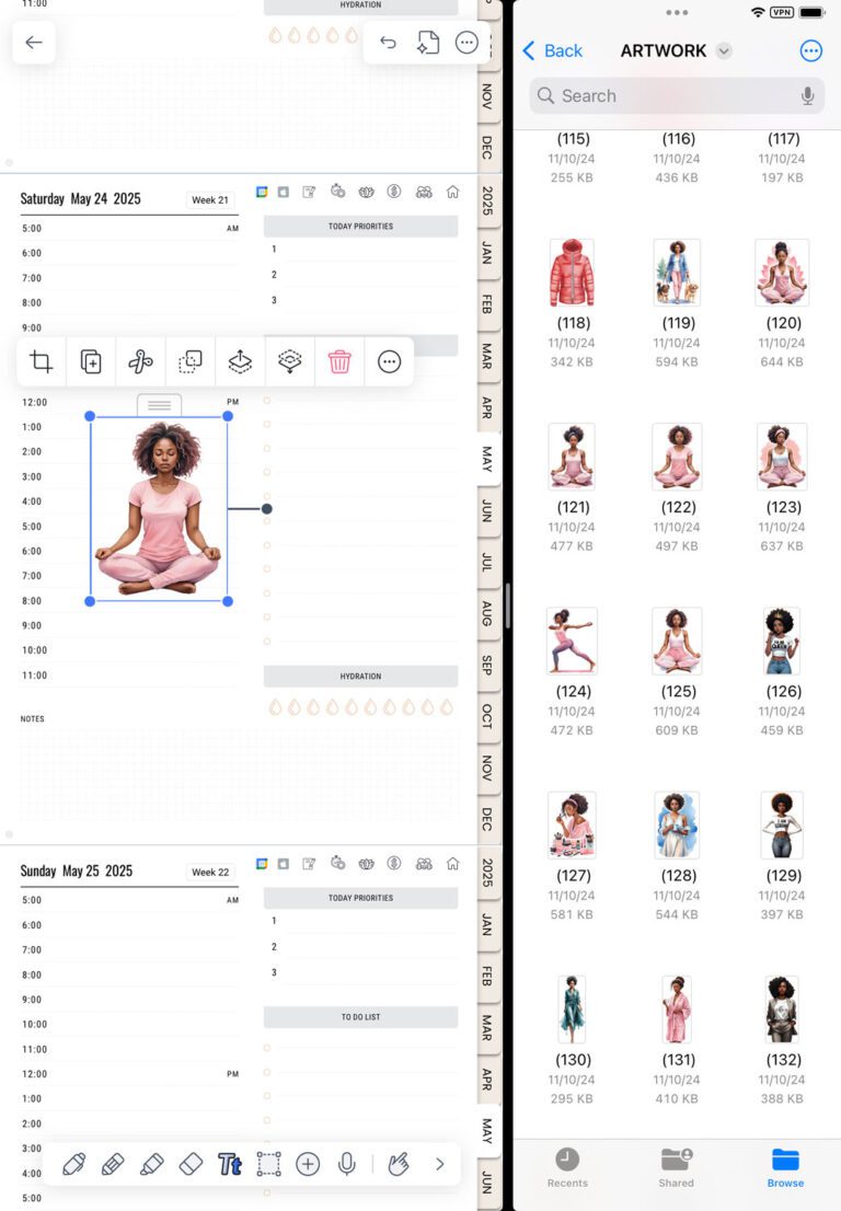 drag and drop stickers in your planner in Notability using split view