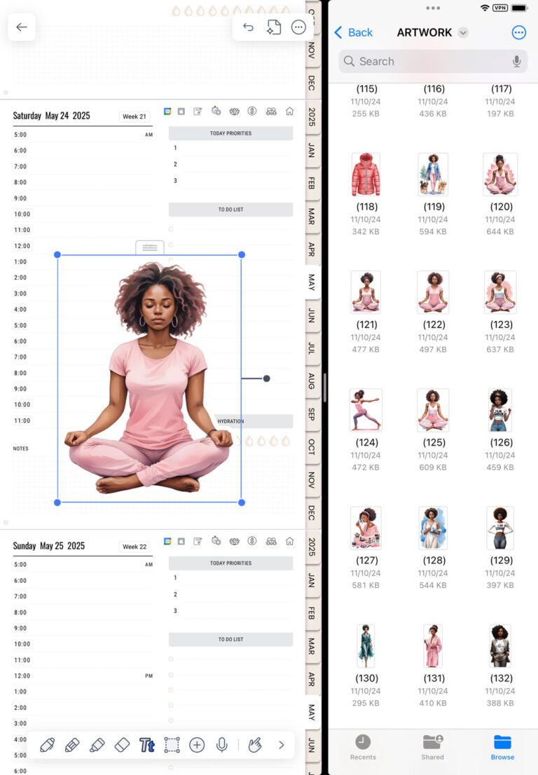 resize and locate stickers in your planner in Notability