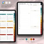Vintage Elegance color palette used in the 2025 AI Digital Planner – featuring soft blue, mustard, terracotta, and deep red tones for a clean, timeless aesthetic with monthly tabs