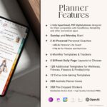 Key features of the 2025 AI-Powered Digital Planner – includes calendar integration, GPT tools, hyperlinked navigation, and multiple layout options