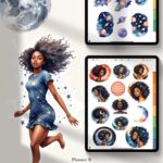 Aesthetic sticker layout with empowering Black Girl celestial art – included in the GoodNotes sticker book set