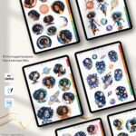 Preview of celestial Black Girl digital stickers arranged in GoodNotes – diverse Afrocentric art for planners and notebooks