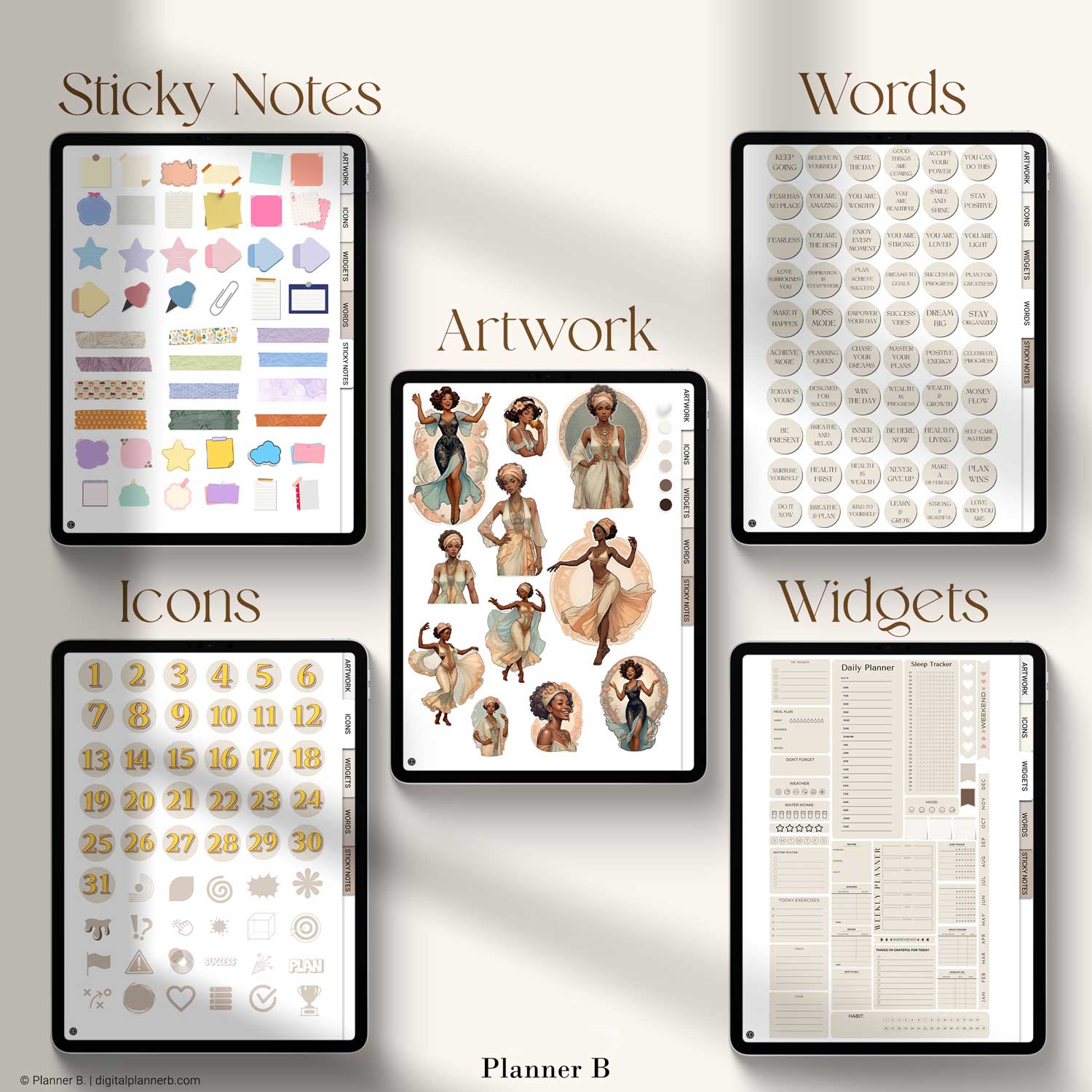 Preview 6 of decorative and empowering Black Girl PNG stickers made for functional and creative planners