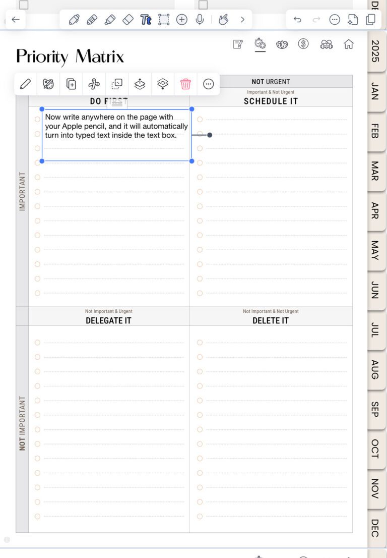 write in type box in your planner in Notability