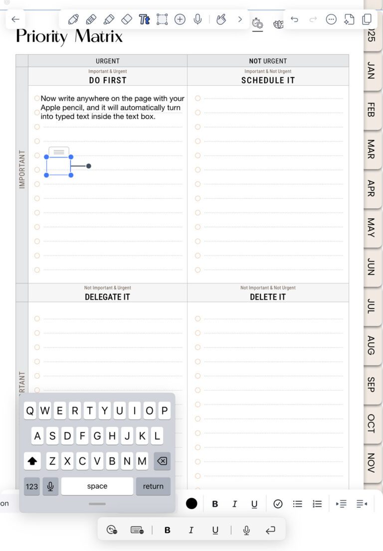 open and write using keyboard tool in Notability