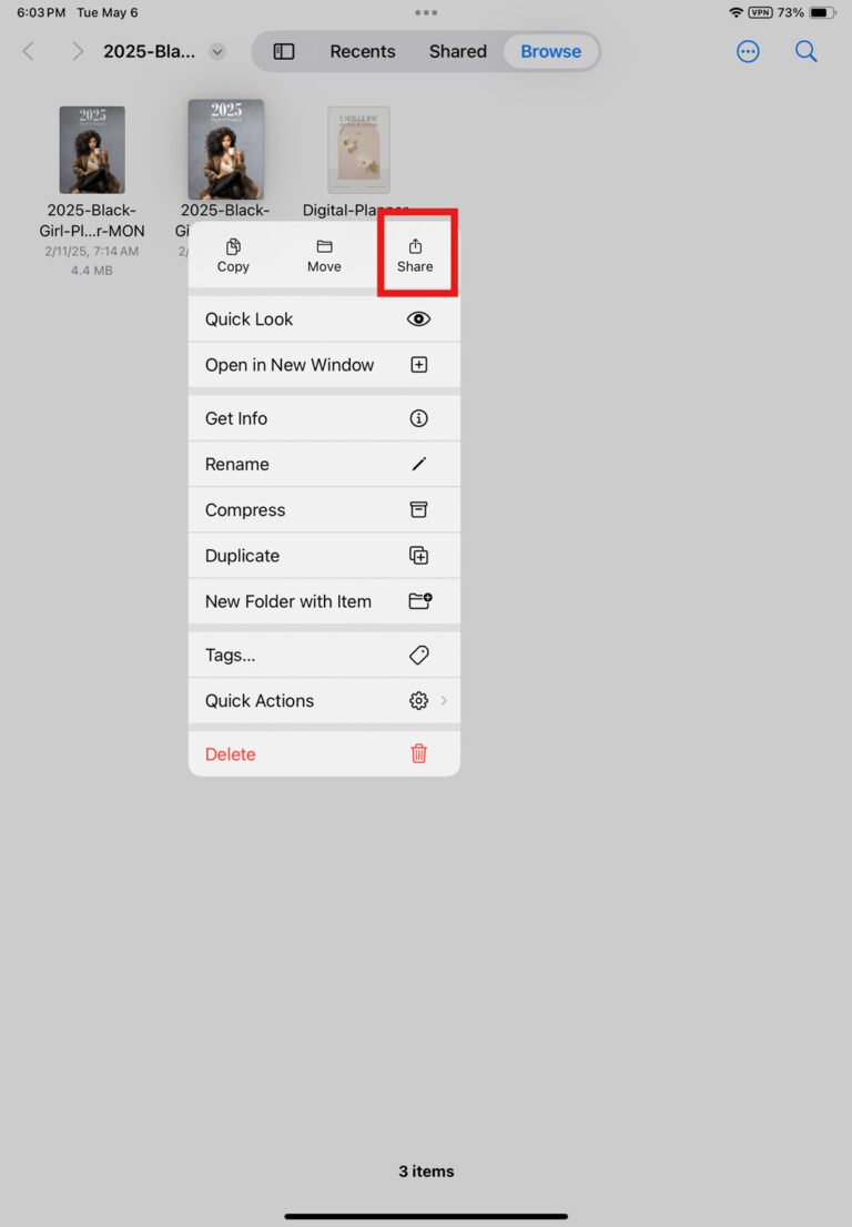 How to open your digital planner folder before importing into Notability