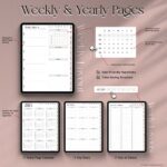 Weekly page layout in the 2025 AI digital planner with mini calendar, priorities, notes, and direct links to daily pages