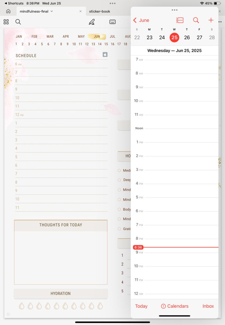Apple Calendar opened directly from a digital planner page using built-in integration