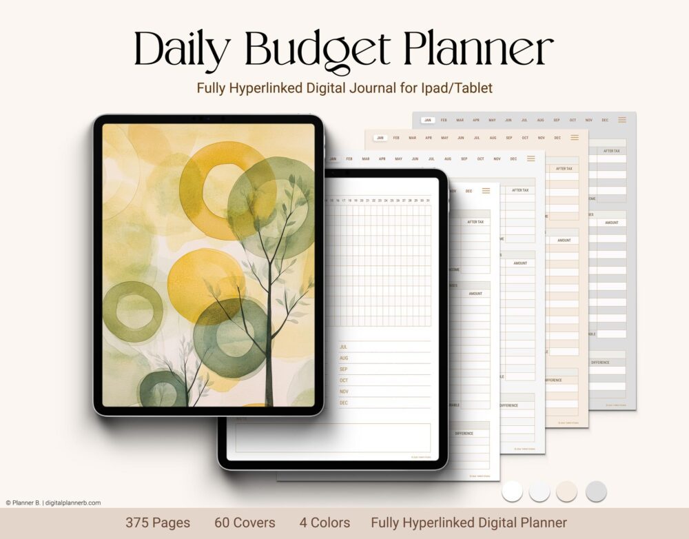 Daily Budget Planner - Fully Hyperlinked Digital Planner for iPad and Tablet