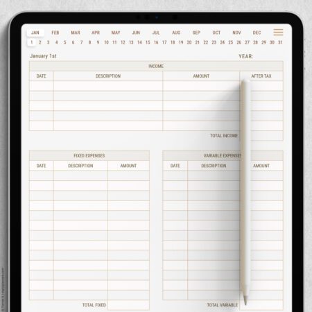 Daily Budget Planner navigation header with clickable links
