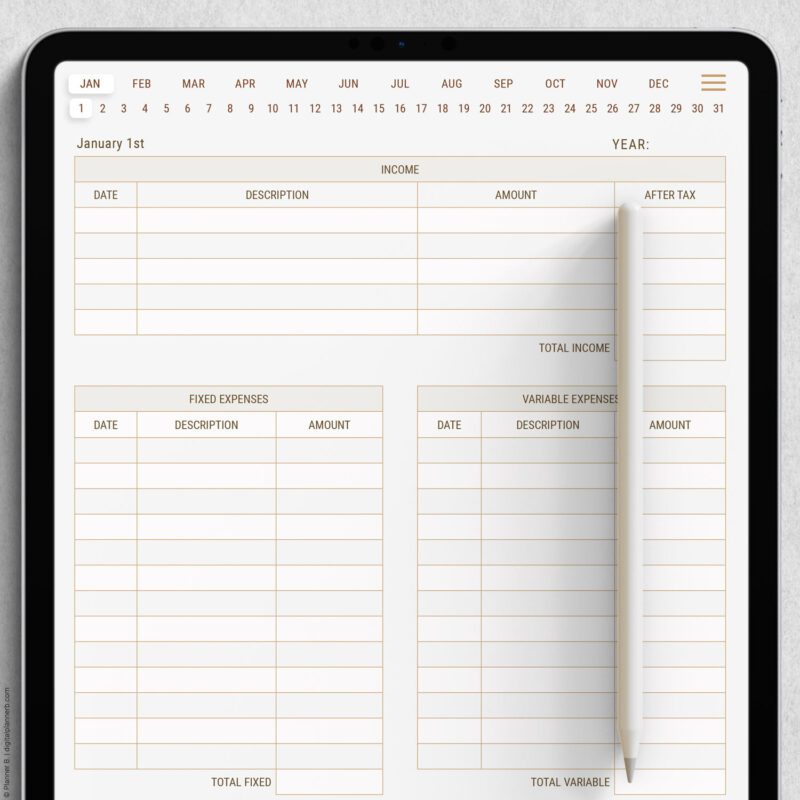 Daily Budget Planner navigation header with clickable links