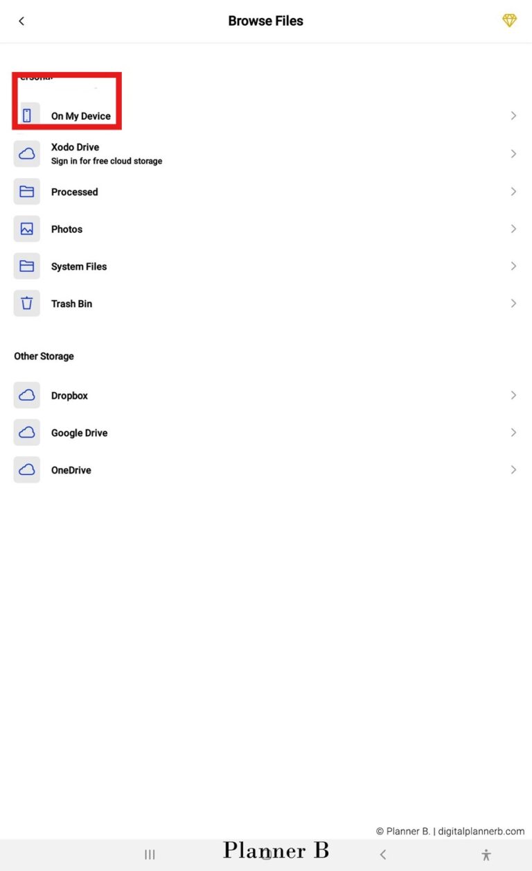 Locating downloaded digital planner file on Android device using Xodo