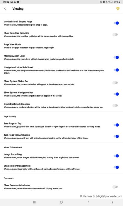 Adjusting Xodo viewing settings to optimize digital planner experience on Android