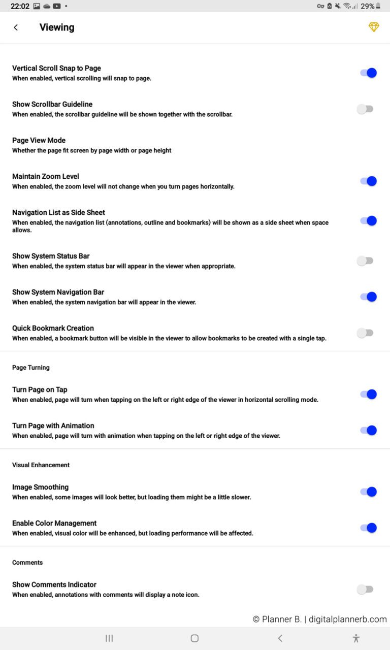 Adjusting Xodo viewing settings to optimize digital planner experience on Android