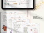 Footer menu to all included templates in digital mindfulness planner covering emotional wellness, mindfulness, reflection, personal growth and habit tracking