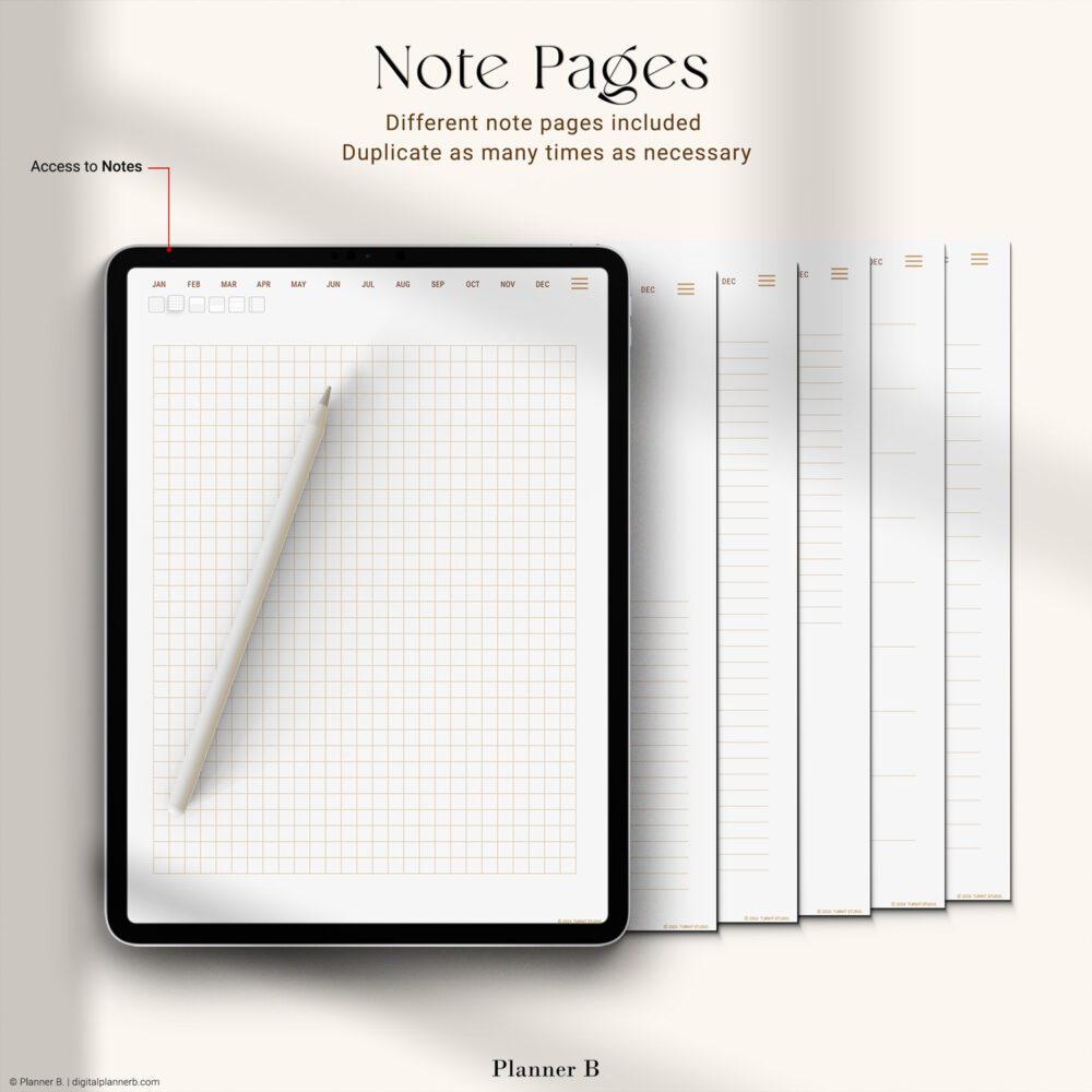 Timebox Pro Digital Planner with 6 note-taking page layouts — lined, grid, dot, and more