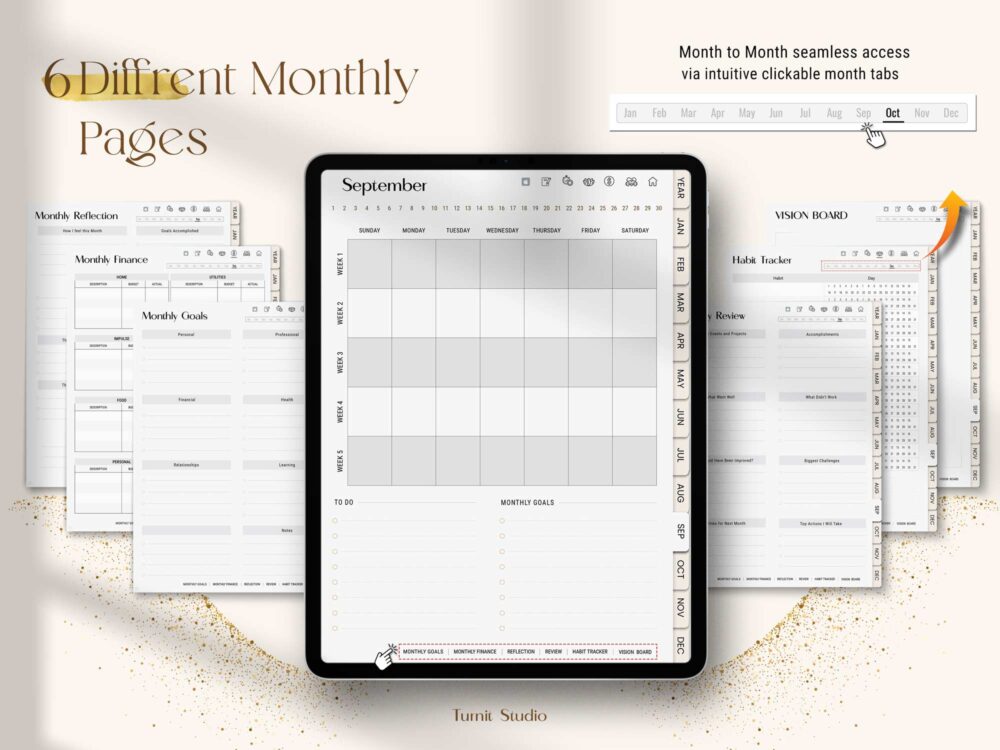 Undated Black Girl Digital Planner featuring six different monthly layout options