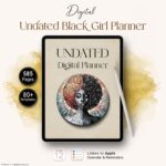 Main cover image of Undated Black Girl Digital Planner with 585 pages and 80+ templates, designed for iPad and tablet