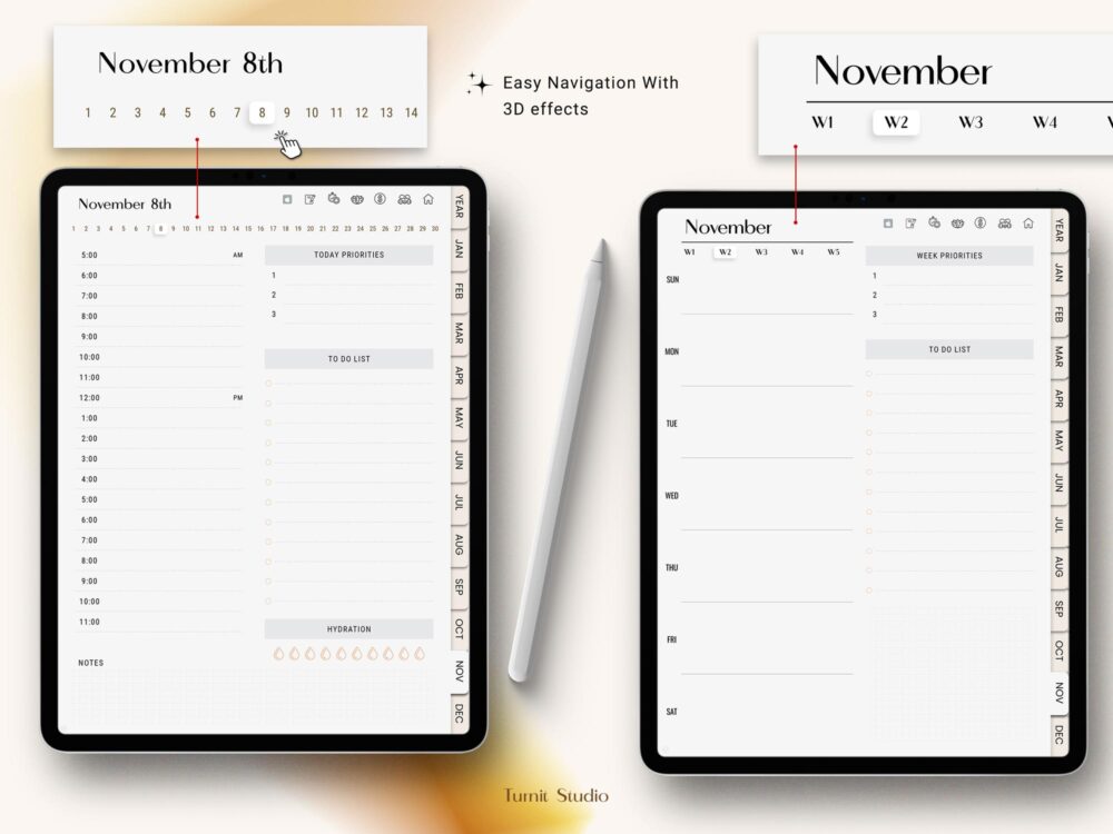 Top navigation header of the Undated Black Girl Digital Planner with easy-access tabs