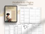 Productivity pages in the Undated Black Girl Digital Planner, including task and goal trackers