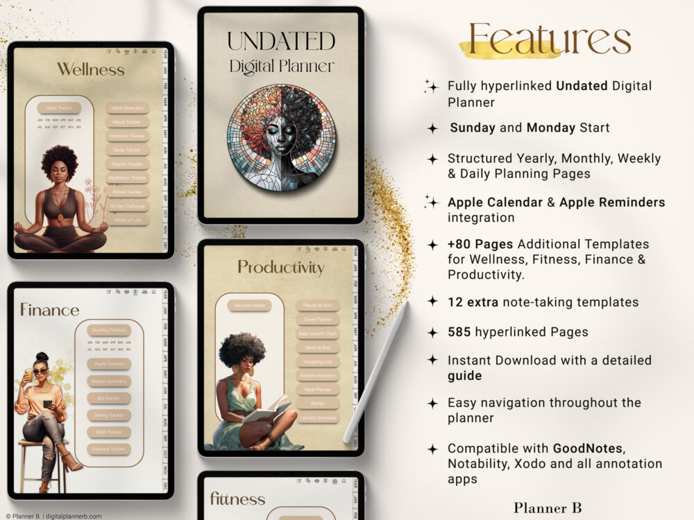 undated black girl planner features