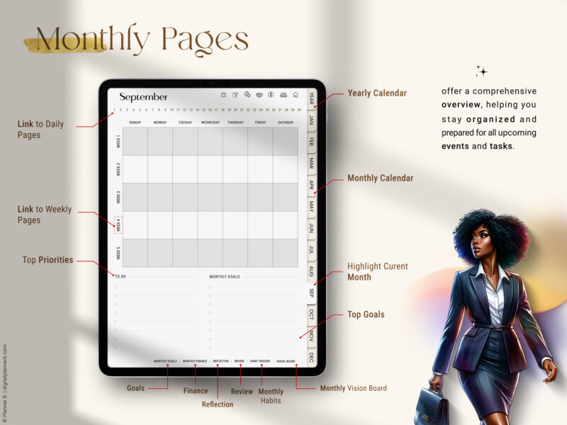 undated black girl planner monthly page layout