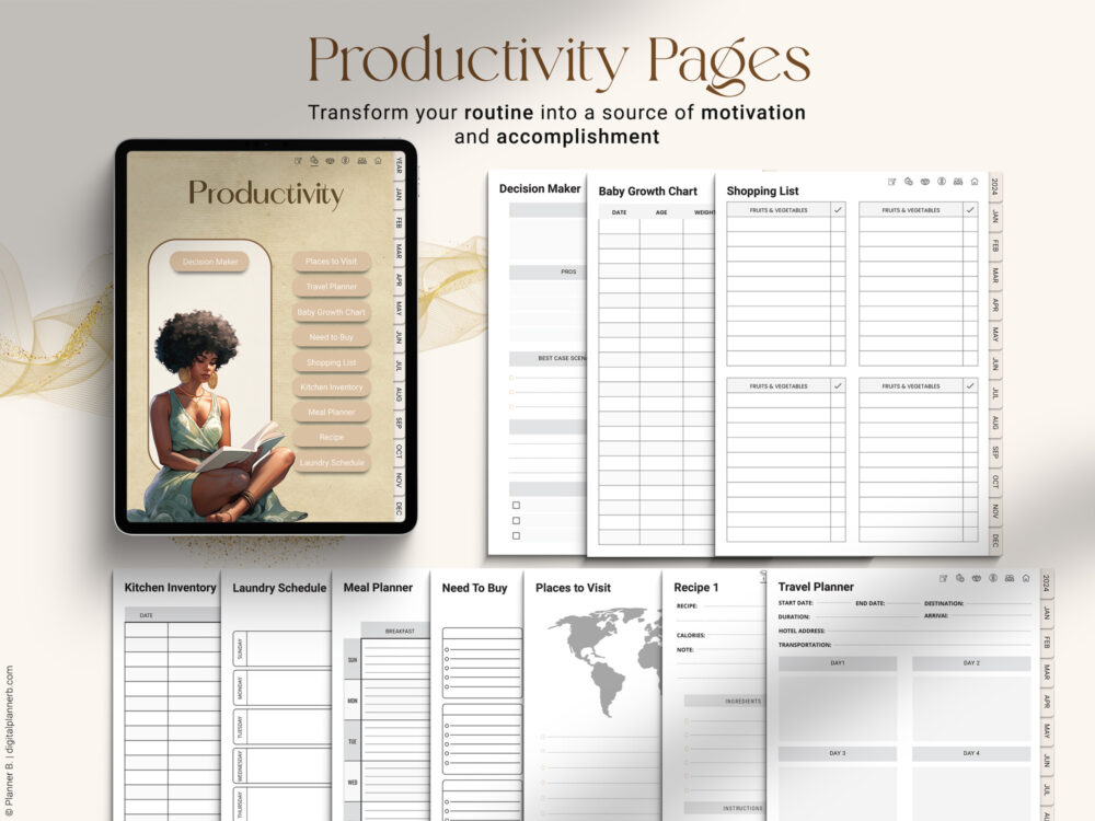 undated black girl planner productivity pages