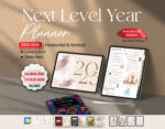 Cover image of the Next Level Year Digital Planner bundle, including coloring book and sticker book and cover set extras.