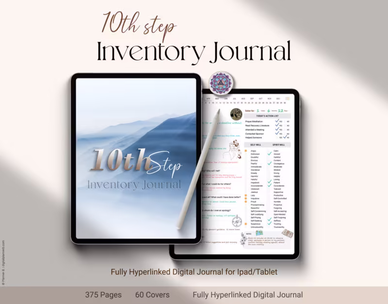 10th Step Inventory Digital Journal on iPad – AA daily reflection and nightly review planner